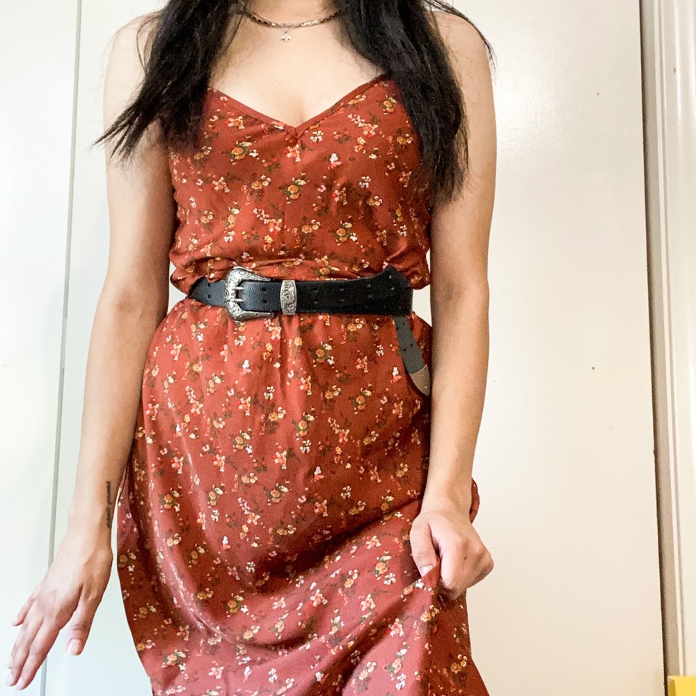 Burnt orange slip dress